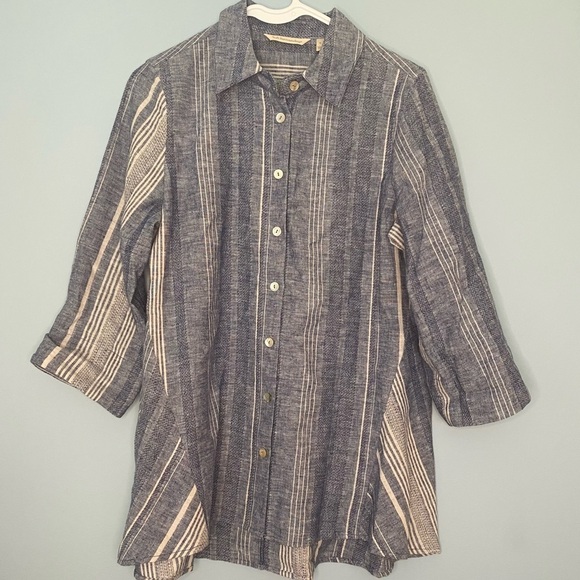 Soft Surroundings Tops - Soft Surroundings Women’s Linen Blend Tunic Top Size Small Blue Button Down